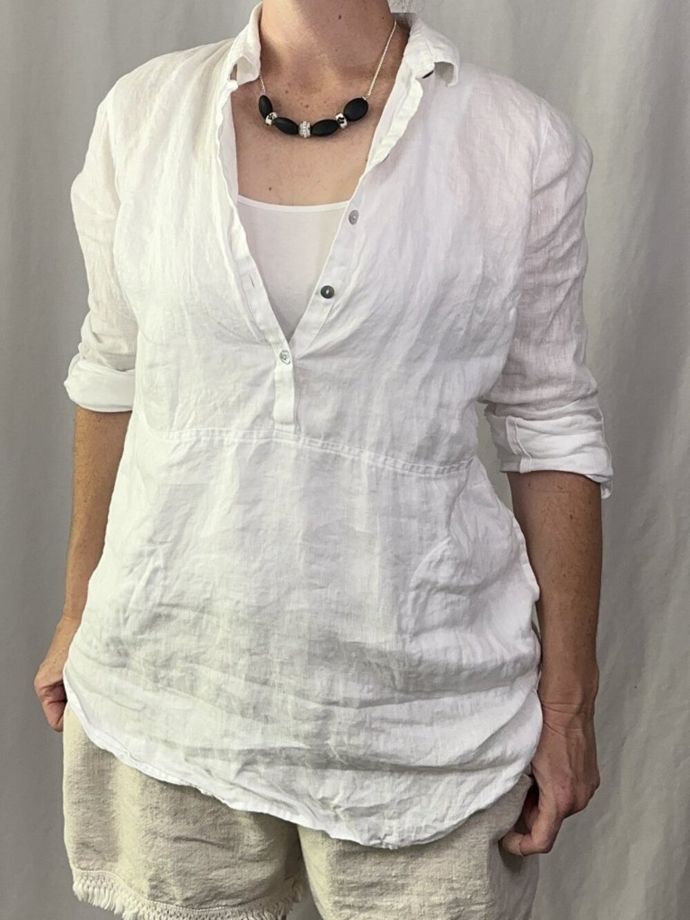 J.Jill Love Linen White 100% Linen Roll-Tab Tunic Shirt Size XS